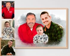 three photos of a man and his son with the same photo in front of them