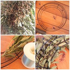 four different pictures with various types of plants and ribbons on them, along with the words how to make wreaths