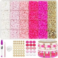 the kit includes many different types of beads