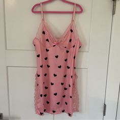 Sexy Pink Nglige Or Nightgown W/ Black Heart Size Xxl But Fits Like A Large. Never Worn 85% Polyester, 15% Acrylic Honeymoon, Romantic Evening, Or Every Night Flirty Pink Sleepwear For Night, Flirty Pink Sleepwear For Sleepovers, Cute Fitted Pink Sleepwear, Pink Nightgown, Black Hearts, Romantic Evening, Black Heart, Night Gown, Women's Intimates