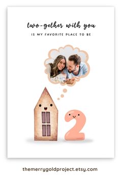 a couple is in front of a house and thought bubble with the number two on it