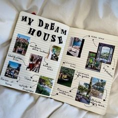 an open notebook with pictures and words on it