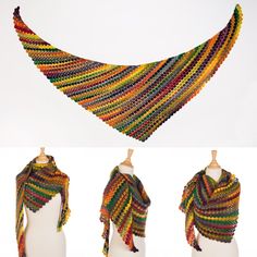 three different ways to crochet a shawl with yarns on top and bottom