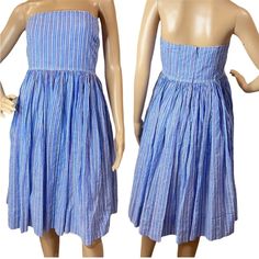 J.Crew Sleeveless Dress Size 8 Pinstripes Blue/White/Orange New With Tags #Rohmieresale Casual Blue Strapless Sleeveless Dress, Blue Strapless Sleeveless Dress For Beach, Casual Strapless Cotton Sundress, Spring Striped Knee-length Sleeveless Dress, Casual Striped Midi Sleeveless Dress, Casual Striped Sleeveless Midi Dress, Striped Cotton Summer Sundress, Blue Cotton Midi Sleeveless Dress, Blue Cotton Sleeveless Midi Dress