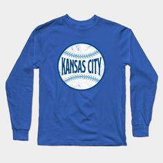 kansas city baseball long sleeve t - shirt in royal blue with white stitching on the front