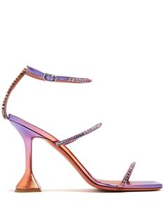 electric purple/multicolour leather gradient effect metallic effect crystal embellishment square open toe buckle-fastening ankle strap branded leather insole high sculpted heel leather outsole Electric Purple, Amina Muaddi, Embellished Sandals, Crystal Embellishment, High Heel Sandals, Women's Shoes Sandals, Ankle Strap, Open Toe, Sandals Heels