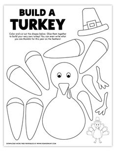 a turkey cut out with the words build a turkey on it's face and hat