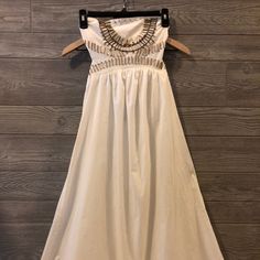 Blaque Market White Maxi Dress With Gold Beading - Medium - White Maxi Dress - Halter Style -Gold Beading Accents (Covering Neck To Chest) - Cute Bow On Back - New With Tags Maxi Halter Dress, White Maxi Dress, Dress Halter, White Maxi, Cute Bow, Halter Style, White Maxi Dresses, Cute Bows, Halter Dress