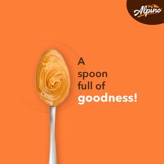 a spoon full of goodness on an orange background