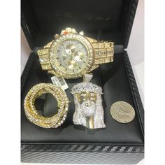 Buy Now 14k Gold Plated Iced Out Diamond Simulated Watch Chains Combo 18" 20" Best Of The Best Jewelry Combo Superior Quality Shipped From Usa This Set Is Unique And Stand Out Like The Real Deal Retails For Over 12000$. Grabe Your's While We Have Them In Stock This Set Is Impressively Cheaper Today We Ship The Same Day .... Please Don't Hesitate To Contact Us Fast Shipping Condition-New, Never Worn-No Box 100% Satisfaction Guaranteed. Yellow Gold Diamond Jewelry And Watches As Gift, Diamond Yellow Gold Jewelry As Gift, Luxury 14k Gold Jewelry And Watches, Gold Cuban Link Iced Out Jewelry, Gold Iced Out Cuban Link Jewelry, Gold Cuban Link Diamond Jewelry, 14k Yellow Gold Jewelry With Bling, 14k Gold Yellow Gold Jewelry With Bling, 14k Yellow Gold Bling Jewelry