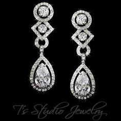 Teardrop CZ Bridal Chandelier Earrings, from T's Studio Jewelry - www.tstudiojewelry.com Cubic Zirconia Bridal Earrings, Wedding Earrings Chandelier, Formal Earrings, Bridal Earrings Chandelier, Simple Silver Jewelry, Dazzling Earrings, Clear Earrings, Bridal Fashion Jewelry, Cubic Zirconia Earrings