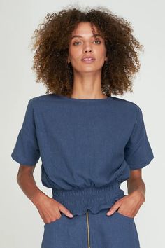 New Arrivals – Rue Stiic Blue Short Sleeve Tops With Elastic Waistband, Coastal Blue, Vintage Levis, First Order, Perfect Outfit, Linen Blend, Casual Dress, New Arrivals, Ready To Wear