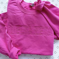 This trendy, unique, handcrafted Wavy Gildan embroidered crewneck sweatshirt is sure to stand out on any campus! Grab one for you, your big/little, or a group of sisters (bulk discount information can be found below). If you need some greek letter sweatshirt inspiration, please visit the inspiration page! Picture Details Pictures: ⭑ #1: Brown sweatshirt, White thread, Indigo sweatshirt, Light Blue thread, Heliconia sweatshirt, MATCH thread option ⭑ #2: Heliconia sweatshirt, MATCH thread option ⭑ Trendy Long Sleeve Sweater With Letter Embroidery, Spring Letter Embroidery Sweatshirt For Streetwear, Trendy College Sweater For Spring, Trendy Sweater For College In Spring, Trendy Spring Sweater For College, Trendy Long Sleeve Sweatshirt With Letter Embroidery, Pink Embroidered College Sweatshirt, Pink Crew Sweatshirt With Embroidered Graphics, Pink College Sweatshirt With Embroidered Logo