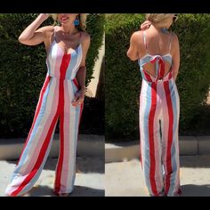 New With Original Tag. Size S. Red Dress Butique Red White And Blue Jumpsuit. Over The Rainbow Jumpsuit. Measurements (Approximate While Lying Flat - See Attached Photos). Please Double Check The Measurements As There Are No Returns. Price Is Firm. X- Posted Striped V-neck Jumpsuits And Rompers For Summer, Casual Summer Jumpsuits And Rompers For Party, Casual Summer Party Jumpsuits And Rompers, Chic Multicolor Jumpsuits And Rompers For Summer, Trendy Striped Jumpsuits And Rompers For Beach, Casual Fitted Jumpsuits And Rompers For Beach Season, Striped Jumpsuits And Rompers For Party, Red Summer Jumpsuits And Rompers For Day Out, One-piece Jumpsuits And Rompers For Beach Season