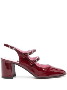 burgundy calf leather high-shine detailing square toe cut-out detailing branded leather insole leather sole 60mm high block heel buckle-fastening slingback strap Carel Paris Shoes, Carel Paris, Paris Shoes, Timeless Shoes, Ski Accessories, Loafer Sneakers, Mary Jane Pumps, Slingbacks, Leather Mary Janes