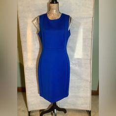 Calvin Klein, Royal Blue Sleeveless Shirt Dress With Signature Gold Back Zipper. A Classic Timeless Dress. Never Worn, Like New. Sz 12 Fitted Blue Sleeveless Midi Dress, Blue Stretch Sheath Sleeveless Dress, Sleeveless Blue Workwear Dress, Blue Sleeveless Workwear Dress, Blue Sleeveless Dress For Work, Blue Fitted Sleeveless Sheath Dress, Royal Blue Sleeveless Mini Dress, Blue Fitted Sheath Sleeveless Dress, Royal Blue Sleeveless Workwear Dress