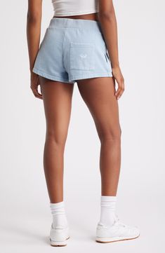 The weekend is calling, so answer in the kicked-back comfort of these relaxed shorts cut from a soft cotton-blend knit and topped with a comfortable, stretchy pull-on waistband. 2" inseam; 24" leg opening; 10" front rise; 13" back rise (size Medium) Pull-on style 80% cotton, 20% polyester Machine wash, tumble dry Imported Clear Sky, Sweat Shorts, Roxy, The Weekend, Cotton Blend, Nordstrom, Size Medium, Size Small, Knitting