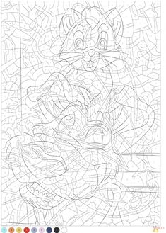 a coloring page with an image of a cartoon character in the center and colors on it