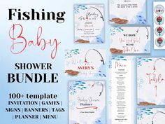 the baby shower bundle includes games, signs, banners, and menus to help you plan your next event