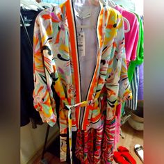 Zara Nwt Short Robe Jacket Size Xl. Very Chic And Would Look Great With Jeans Or Pool Cover Up. Multicolor Long Sleeve Outerwear For Day Out, Colorful Casual Summer Outerwear, Colorful Casual Outerwear For Spring, Casual Colorful Summer Outerwear, Casual Orange Summer Outerwear, Orange Outerwear For Spring Day Out, Zara Multicolor Long Sleeve Outerwear, Multicolor Summer Outerwear For Brunch, Multicolor Long-sleeved Outerwear For Brunch