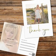 a thank card with an image of a woman on it