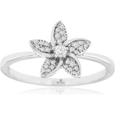 Royal 14K White Gold Diamond Flower Motif Ladies' Ring with 0.14 Carat Central Diamond and Accentuating Diamonds Luxury Rings With Intricate Design In Diamond White, Formal White Flower Shaped Diamond Ring, White Gold Flower Diamond Ring Fine Jewelry, White Gold Flower Diamond Ring In Fine Jewelry Style, White Gold Flower Diamond Ring, Elegant Flower-shaped Diamond Ring With Brilliant Cut, Elegant Flower Shaped Diamond Ring With Brilliant Cut, Elegant Flower-shaped Diamond Ring For Anniversary, White Gold Flower Shape Diamond Ring With Prong Setting