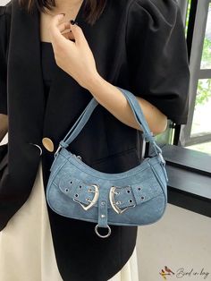 BirdinBag - Stylish Single Shoulder Bag for Women - Grommet Eyelet Ladys Commuter Bag Commuter Bag, Baguette Bag, Word Wrap, Pink Beige, Bag Bag, Baguette, Pu Leather, Color Blue, Bag Lady