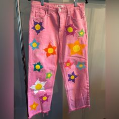 Hand Painted And Hand Dyed Pink Hudson Jeans In Size 27. Super Fun And Cute For Summer Hudson Jeans, Jeans Color, High Jeans, Colored Jeans, Hand Dyeing, Women Jeans, Dye, Hand Painted, Pink