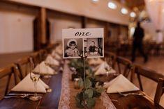 a long table with place cards on it