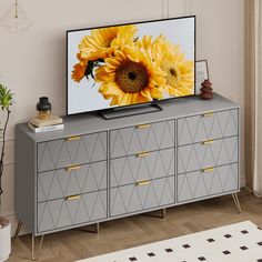 a flat screen tv sitting on top of a dresser