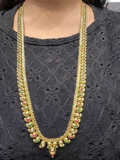 22 karat gold mango mala / long necklace with cz & color stones - 235-GN165 - in 35.450 Grams for USD $3,875.03 USD. 
Made in India by Totaram Jewelers Online this product is in Gold - 22 Karat BIS Hallmark 916 Gold  & is an excellent gift for Adult - Women. Ships fully insured with secured guaranteed delivery for free with your order over $250 from New Jersey USA & comes with 30 days exchange policy. 22k Gold Multi-stone Temple Jewelry Necklace, 22k Gold Multi-stone Temple Necklace, 22k Gold Multi-stone Necklace, Traditional Yellow Gold Multi-stone Necklace, Traditional 22k Gold Multi-stone Necklaces, Traditional Multi-stone 22k Gold Necklace, Festival 22k Gold Multi-stone Jewelry, Gold Multi-stone Temple Jewelry Bridal Necklace, Gold Kundan Multi-stone Temple Necklace