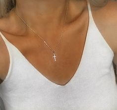 Dainty Silver Cross Necklace | Crucifix Pendant Necklace | Simple Silver Chain | Women Cross Layering Necklace | Gift idea for Her  Silver plated necklace and charm.  Standard chain length is 18inches, however a custom length can be made. For a custom length please select this option in the drop down. Please note that custom orders are non returnable.   I try to ensure that as much of my packaging can be recycled as possible to keep Satin Sterling environmentally friendly. All items come gift wr Silver Chain Women, Necklace Simple Silver, Wire Earrings Handmade, Silver Cross Necklace, Edgy Jewelry, Handmade Silver Jewellery, Pendant Necklace Simple, Necklace Cross, Layered Necklaces Silver