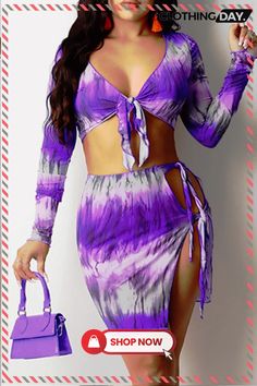 Blue Fashion Sexy Print Bandage Hollowed Out V Neck Long Sleeve Two Pieces Half Sleeve Jumpsuit, Tie Dye Jumpsuit, Solid Color Jumpsuits, One Shoulder Jumpsuit, Backless Jumpsuit, Solid Color Pants, Long Sleeve Casual Dress, Long Jumpsuits, Sleeveless Rompers