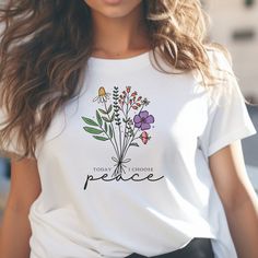 Choose serenity with our "Today I Choose Peace" t-shirt.  This isn't just a garment; it's a daily affirmation wrapped in comfort.  Step into the day with intention and embrace peace with this meaningful addition to your wardrobe. This t-shirt comes with a lightweight fabric (4.2 oz/yd² (142 g/m that is easy to layer thanks to its breathability and the perfect choice for both active and leisure wear.  The 100% Airlume combed and ring-spun cotton feels soft to the touch. The tear-away label minimi Inspirational White T-shirt As Gift, Inspirational White T-shirt For Gift, Inspirational White Top As Gift, Inspirational White Top For Gifts, I Choose Peace, Hippie T Shirt, Choose Peace, Womens Christian Shirts, Inspirational Tees