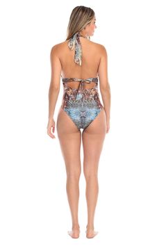 Animal Paradise Halter Neck Swimsuit. This La Moda Animal Paradise one-piece swimsuit brings feminine flair to your poolside attire with the strappy detail and plunging neckline. Make a splash with this one-piece swimsuit this summer. The monokini gives you ample coverage yet is sexy and flattering. The plunging neckline and strappy shoulders give the swimsuit structure. Look out for more at La Moda swimwear. One Piece Swim Suit, Monokini Beachwear Imported Nylon & Spandex Animal Print Size: S, Tropical Backless Swimwear For The Pool, Summer Pool Bodysuit With Strappy Back, Beachwear Bodysuit For Pool With T-back, Summer Strappy Back Bodysuit For Pool, Summer Bodysuit With Strappy Back For Pool, Strappy Back Bodysuit For Summer Pool, One-piece Halter Top For Pool And Beach Season, One-piece Tie Back Swimwear For Pool, Tropical Backless Swimwear For Poolside