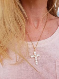 Pearl Cross Necklace Greek Cross Pendant Modern Religious | Etsy White Cross Pendant Necklace With Pearl Drop, White Cross Necklace With Pearl Drop, Pearl Cross Necklace With Pearl Chain, Cross-shaped Pearl Pendant Necklace, Pearl Necklace With Cross Pearl Pendant, Pearl Chain Cross Necklace, Pearl Cross Necklace With Pearl Drop As Gift, White Cross-shaped Pearl Pendant Necklace, Pearl Drop Cross Necklace