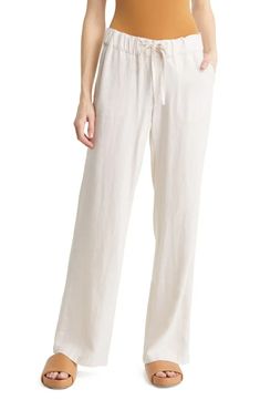 Caslon® Linen Blend Pants | Nordstrom Chic Linen Wide Leg Pants With Drawstring, Chic Wide Leg Pants With Drawstring In Relaxed Fit, Chic Wide Leg Pants With Drawstring And Relaxed Fit, Linen Drawstring Relaxed Fit Pants, Spring Linen Pants With Drawstring, Relaxed Fit Linen Pants With Drawstring, Linen Drawstring Pants With Relaxed Fit, Linen Pants With Drawstring And Relaxed Fit, Comfortable Linen Wide Leg Pants For Spring