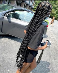 Braids That Will Last Long, Cute Different Braided Hairstyles Black, Super Long Box Braids, Rubberband Hairstyles Black Women Braids, Cute Big Knotless Braids, Braids With Some Hair Out, Basic Braided Hairstyles, Super Long Knotless Braids, Large Knot Less Braids With Curls