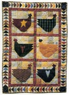 a quilted wall hanging with chickens on it and the words berry's chickens