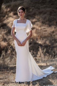 M701 Modest Wedding Dress – A Closet Full of Dresses Modern Gown, Sheath Wedding Gown, Sheath Wedding, Allure Bridals, Sheath Gown, Modest Wedding, Wedding Dress Sizes, Allure Bridal, Chiffon Gown