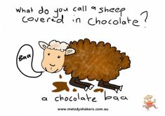 an image of a cartoon sheep with chocolate on it's face and the words, what do you call a sheep covered in chocolate?