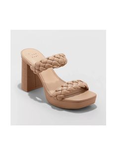 Caqui Miedoso,De moda Collar  Poliuretano   Embellished Braided Heels, Chunky Platform Heels, Heels Brown, Platform Heels Chunky, Chunky Platform, Women Sandals, Heeled Sandals, Sports Equipment, Platform Heels