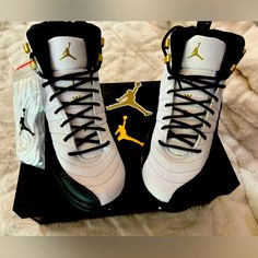 New In Box Never Worn. Air Jordan Retro 12 Royalty Taxi Size 7y Or Women’s Size 8.5. Comes With Original Box In Excellent Condition. Jordan 12 Shoes, Decor Closet, Shoe Aesthetic, Mens Bedroom Decor, Jordan Retro 12, Air Jordan 12, Mens Bedroom, Shoes Jordan, Air Jordan 12 Retro