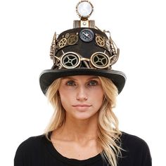 Light-Up Black & Gold Steampunk Top Hat Steampunk Cat Hat, Top Hat Halloween Costume, Steampunk Halloween Costumes, Top Hat Costume, Halloween Costume Hats, Hat Halloween Costume, Punk Top, Steampunk Top, Steampunk Top Hat