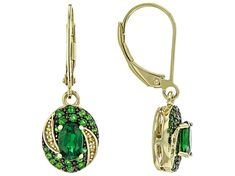 1.16ctw Chrome Diopside With 0.03ctw Round Yellow Diamond 18k Yellow Gold Over Sterling Silver Earrings. Measures Approximately 0.44"L x 0.37"W. Green Gemstone Accented Fine Jewelry Earrings, Green Gemstone Accents Earrings In Fine Jewelry, Green Gemstone Accents Fine Jewelry Earrings, Green Gemstone Accented Earrings For Anniversary, Yellow Diamond, Sterling Silver Earrings, Silver Earrings, Yellow Gold, Sterling Silver