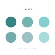 four circles with the words pool on them in white and teal blue, against a white background