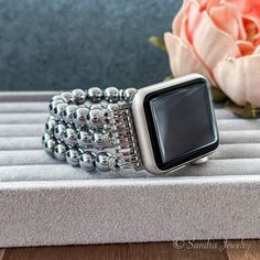 Handcrafted elegance: Silver Hematite stone beaded Apple Watch band for men with customizable connectors. Silver Adjustable Rectangular Watch Bands, Silver Stainless Steel Beaded Bracelets, Adjustable Silver Beaded Apple Watch Band, Adjustable Silver Bracelet Strap Watch Bands, Modern Adjustable Beaded Bracelets With Strap, Modern Silver Jewelry With 8mm Beads, Modern Adjustable Beaded Bracelet, Adjustable Silver Bracelet Apple Watch Band, Adjustable Silver Bracelet Strap Apple Watch Band