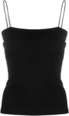 Black Summer Top With Straight Neckline, Black Square Neck Seamless Tops, Black Ribbed Camisole With Spaghetti Straps, Black Ribbed Sleeveless Camisole, Black Ribbed Camisole For Spring, Chic Ribbed Top With Spaghetti Straps, Ribbed Top, Helmut Lang, Spaghetti Strap