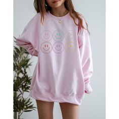 Smiley Face Sweatshirt Preppy Sweatshirt Smiley Face Trendy Comfy Women's Sweatshirt Fun Preppy Oversized Trendy Crewneck Pink Sweatshirt 📦 FREE SHIPPING on orders $35 or more to US shoppers 🛒Our unisex distressed Smiley Face Crewneck Sweatshirts are a soft relaxed/loose fitting sweatshirt, perfect for lounging around the house, relaxing or running errands. 👕Brand = Gildan 🧵Fabric = 50% Cotton / 50% Polyester ✂️Design = Heat-applied vinyl (Distressed vinyl design) 🎨Color = Pink (Colors will Smiley Face Sweatshirt, Travel Sweater, Sweatshirt Preppy, Sweat Vintage, Preppy Sweatshirts, Trendy Crewneck, Colorful Sweatshirt, Cheap Sweatshirts, Aesthetic Shirts