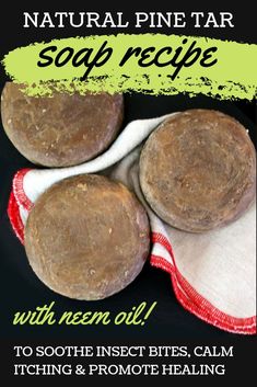 Pine tar soap recipe. Discover the many benefits and uses for pine tar soap and learn how to craft this natural homemade soap recipe for summer skin care. Not only does this homemade cold process pine tar soap recipe with neem oil help prevent bites from parasitic chiggers & other biting insects, it can also help soothe insect bites, calm itching, tackle fungus, fight acne & promote healing. A must have summer home remedy for your natural skin care routine. #pinetarsoap #soapmaking #neemoil Homemade Soap Recipe, Pine Tar Soap, Natural Homemade Soap, Summer Skin Care, Recipe For Summer, Natural Skincare Recipes, Pine Tar, Natural Beauty Recipes, Natural Beauty Care